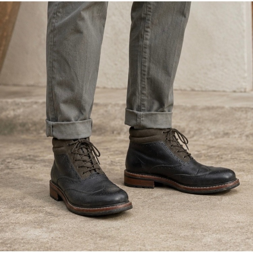 Wolverine 1000 Mile Wingtip Boots Men's 9D Black Leather Chukka Ankle Lace Up
